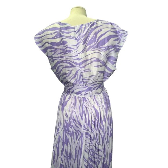Nine West Womens XL Purple & White Zebra Print Pleated Midi Dress With Waist Tie - Picture 10 of 11
